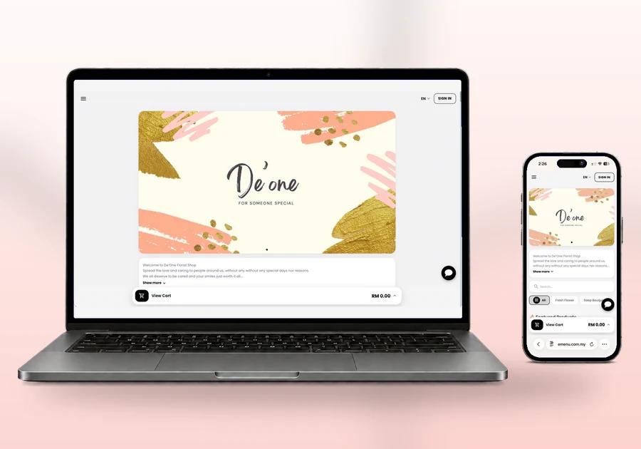 De' One Florist online store built with EMenu
