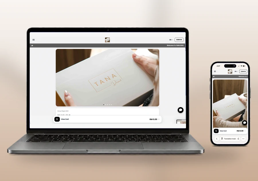TANA Dessert online store built with EMenu